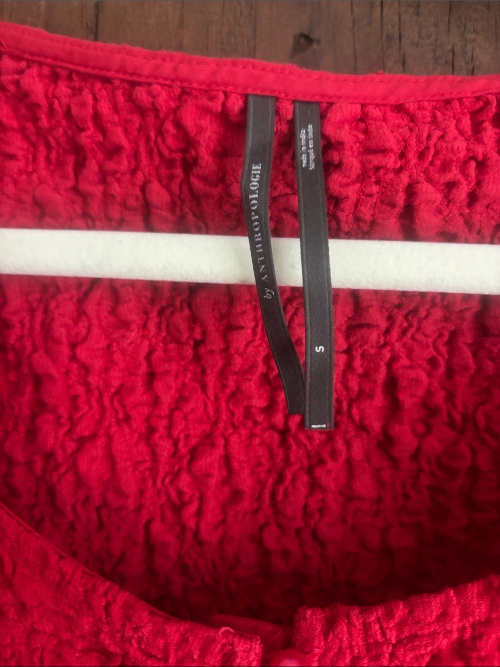 Anthropologie Red Smocked Puff-Sleeve Women's Top - Picture 2 of 5